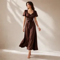 Vestido Satin Elegance con Encaje y Moño – CAFE, CHICA