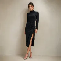 Vestido Midi Tejido Elegance – GRANDE, NEGRO