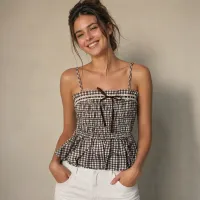 Blusa Tirante Con Cuadros | Smocking Elástico – CAFE, CHICA