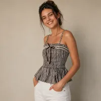 Blusa Tirante Con Cuadros | Smocking Elástico – Image 4