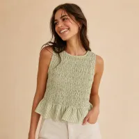 Blusa Sin Mangas Rayas | Smocking Elástico – MEDIANA, VERDE