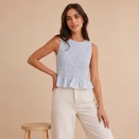 Blusa Sin Mangas Rayas | Smocking Elástico – MEDIANA, AZUL