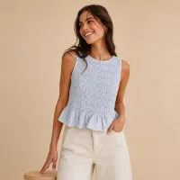 Blusa Sin Mangas Rayas | Smocking Elástico – CHICA, AZUL