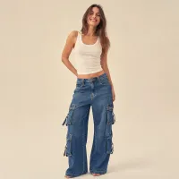 Pantalón Cargo Denim Wide Leg Azul BALAM – Image 1