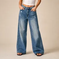 Jeans Baggy Wide Leg Azul con Destrucción – Imagen 4