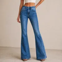 Jeans Flare Acampanados Azul Medio de Tiro Alto – 1