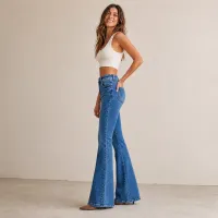 Jeans Flare Acampanados Azul Medio de Tiro Alto – Imagen 3