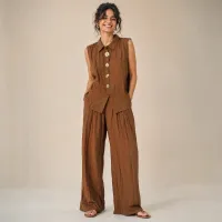 Set tipo Lino Blusa y Pantalón Wide Leg – Imagen 1