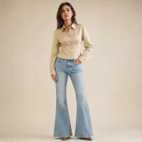 Blusa Camisera Beige Entallada con Pinzas – Image 4