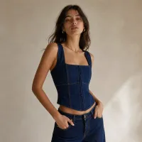 Corset de Mezclilla Azul Oscuro con Broches – CHICA