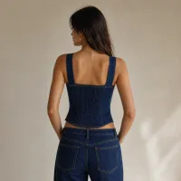 Corset de Mezclilla Azul Oscuro con Broches – Image 3