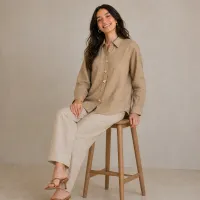 Camisa de Lino Oversized con Botones Dorados – Image 4