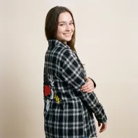 Camisa de Franela Oversized con Estampado en Espalda – NEGRO, UNICA/UNITALLA