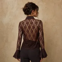 Blusa de Encaje con Holanes y Cuello Jabot – Image 2