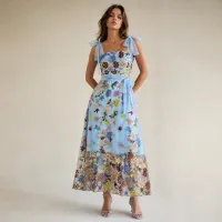 Vestido Midi de Tul Bordado Floral Azul Cielo – MEDIANO