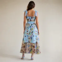 Vestido Midi de Tul Bordado Floral Azul Cielo – Image 2