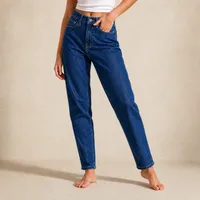 Jean Mom Cut Tiro Alto Azul Stone Wash – Imagen 3