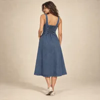 Vestido Denim Bustier Botonadura Frontal Lavado Medio – Imagen 3