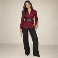 Blazer Cruzado Con Cinturón Vino – Imagen 1