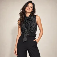 Jumpsuit Polka Dot Con Moño Y Pantalón Palazzo Negro – Imagen 3