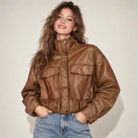 Bomber Faux Leather Con Bolsas Cargo – NEGRA, MEDIANA