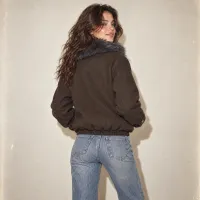 Bomber Wool Con Cuello De Pelo Sintético – Imagen 2