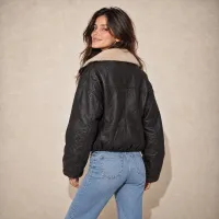 Chamarra Puffer Efecto Piel Con Cuello Borrego – Image 6