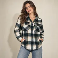 Shacket Cuadros Sherpa Lined Verde Y Negro – VERDE, CHICA