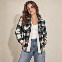 Shacket Cuadros Sherpa Lined Verde Y Negro – Imagen 2