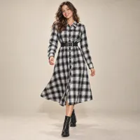Vestido Camisero Franela Cuadros Maxi – Imagen 5