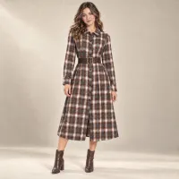 Vestido Camisero Franela Cuadros Maxi – CHICA, CAFE/CHEDRON