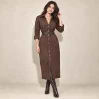 Vestido Camisero Faux Suede – CAFE , GRANDE