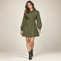 Vestido Camisero Corset Plisado Manga Farol – GRANDE, VERDE