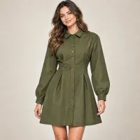 Vestido Camisero Corset Plisado Manga Farol – Image 7