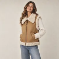 Chaleco Shearling Con Cremallera Camel – Image 3