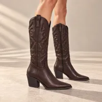 Bota Vaquera Bordada Knee-High  – 2.5, CAFE