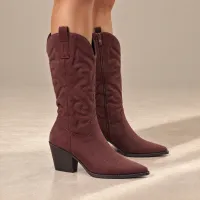 Bota Vaquera Bordada Knee-High  – 2.5, CAFE GAMUZA