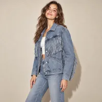 Chamarra Denim Con Flecos Western Azul Medio – Image 3