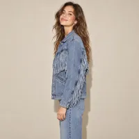 Chamarra Denim Con Flecos Western Azul Medio – Image 4