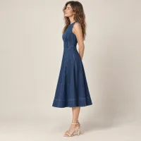 Vestido Midi Acampanado Denim Azul Oscuro – Image 4