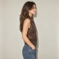 Chaleco Bomber Leather Look Con Zippers  – Image 8