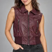 Chaleco Bomber Leather Look Con Zippers  – Image 4