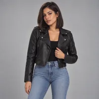 Chamarra Moto Faux Leather Corta – NEGRO, CHICA