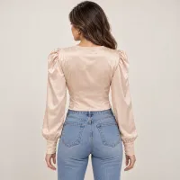 Blusa Satinada Corset Con Manga Farol Y Botones – Imagen 4