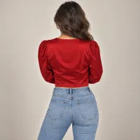 Blusa Satinada Corset Con Manga Farol Y Botones – Imagen 8