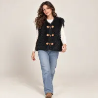 Chaleco Shaggy Con Broches Tipo Toggling Negro – Imagen 9