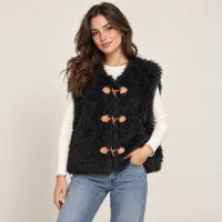 Chaleco Shaggy Con Broches Tipo Toggling Negro – GRANDE, CAFE 