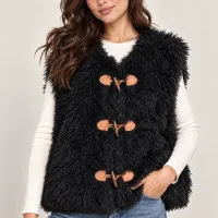 Chaleco Shaggy Con Broches Tipo Toggling Negro – Imagen 6