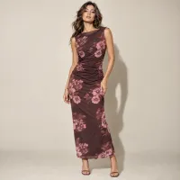 Vestido Maxi Floral Fruncido Ciruela – Image 4