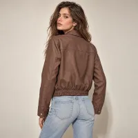 Bomber Faux Leather Smocked Hem  – Imagen 2
